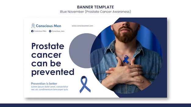 Modello di pagina di destinazione per la consapevolezza del cancro alla prostata con dettagli blu