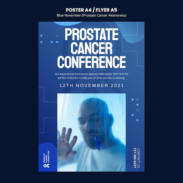 Prostate cancer awareness poster template in blue tones