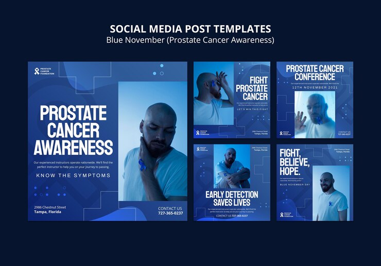 Free PSD prostate cancer day social media posts in blue tones