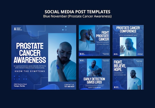 Prostate cancer day social media posts in blue tones