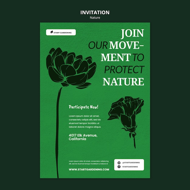 PSD gratuito modello di invito al concetto di protezione della natura