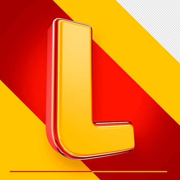 Бесплатный PSD psd 3d алфавитная буква l, выделенная красным и желтым цветом для композиций