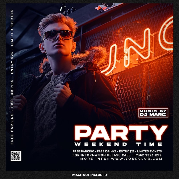 Бесплатный PSD Шаблон поста в социальных сетях psd club dj party flyer