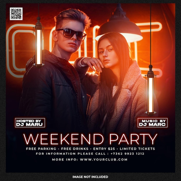 Free PSD psd club dj party flyer social media post template