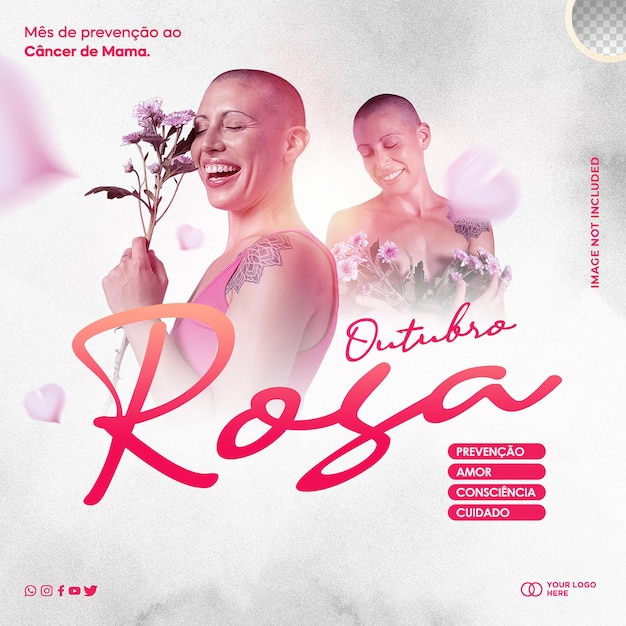 Free PSD psd social media template pink october campaign breast cancer prevention outubro rosa in brazil