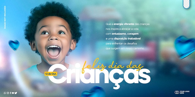 Psd template banner editable children's day feliz dia das criancas in brazil