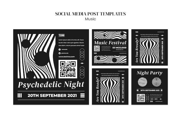 Free PSD psychedelic party social media posts