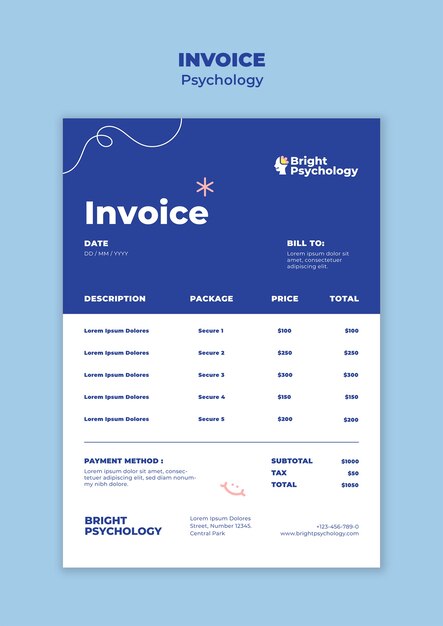 psychology invoice template design
