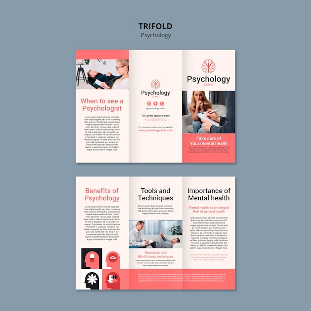 psychology trifold brochure template design