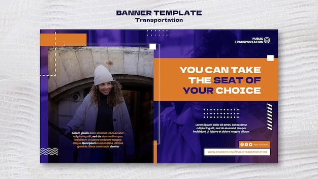 PSD gratuito modello di banner orizzontale per il trasporto di autobus pubblici con design a punti
