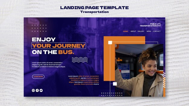 ドットデザインの公共バス交通機関のランディングページテンプレート