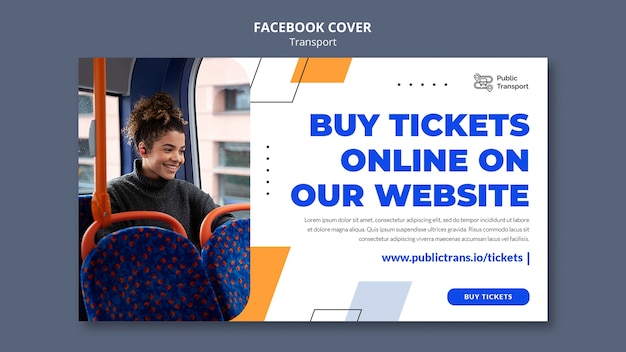 Free PSD public bus transportation social media cover template with geometric shapes