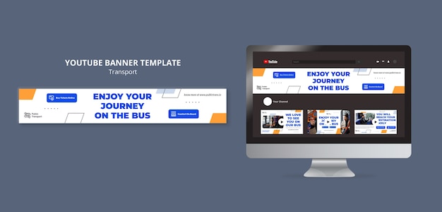 PSD gratuito modello di banner youtube di trasporto pubblico di autobus con forme geometriche