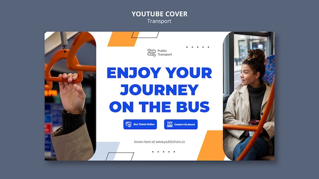 Free PSD public bus transportation youtube cover template with geometric shapes