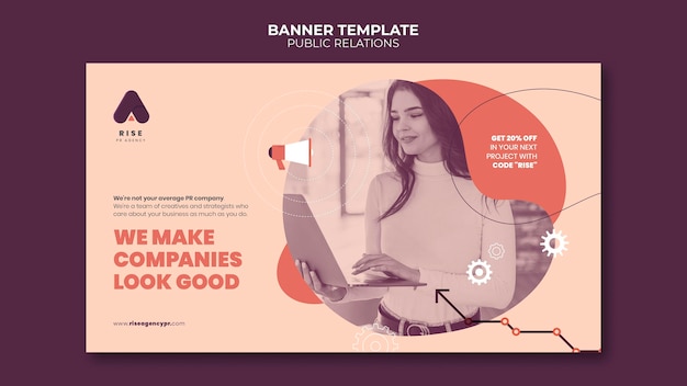 Public relations banner template with photo
