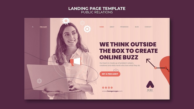 Free PSD public relations landing page template with photo