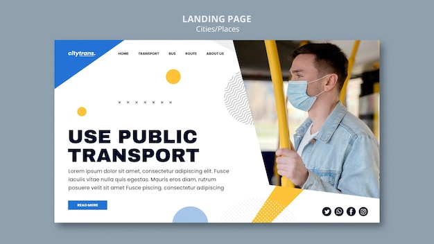 PSD gratuito modello di pagina di destinazione del trasporto pubblico