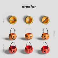 Free PSD pumpkin bag variety of angles halloween scene creator