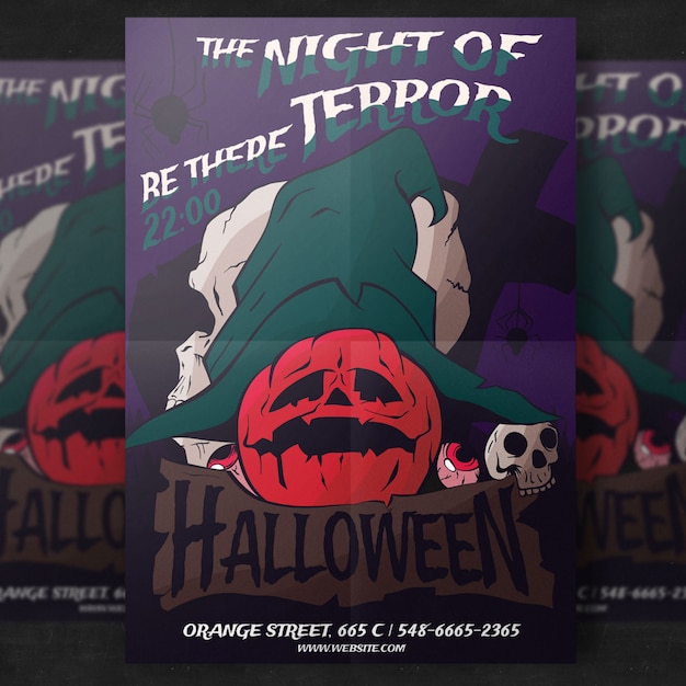 Free PSD pumpkin halloween party flyer template