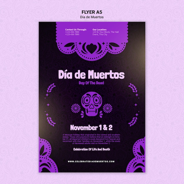 Шаблон печати фиолетовый dia de muertos