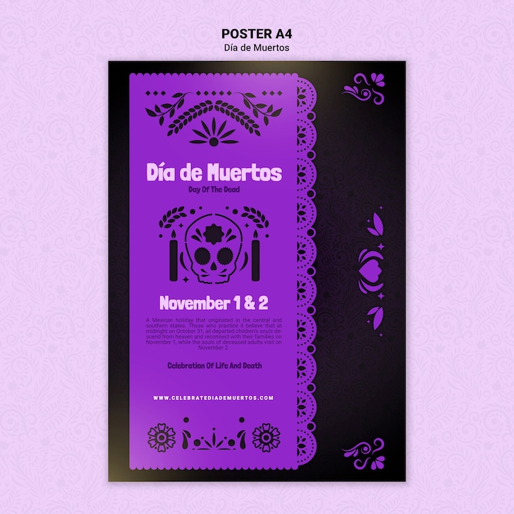 Free PSD purple dia de muertos print template