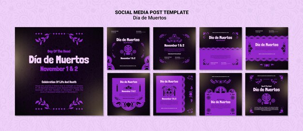 Пакет сообщений в социальных сетях Purple dia de muertos
