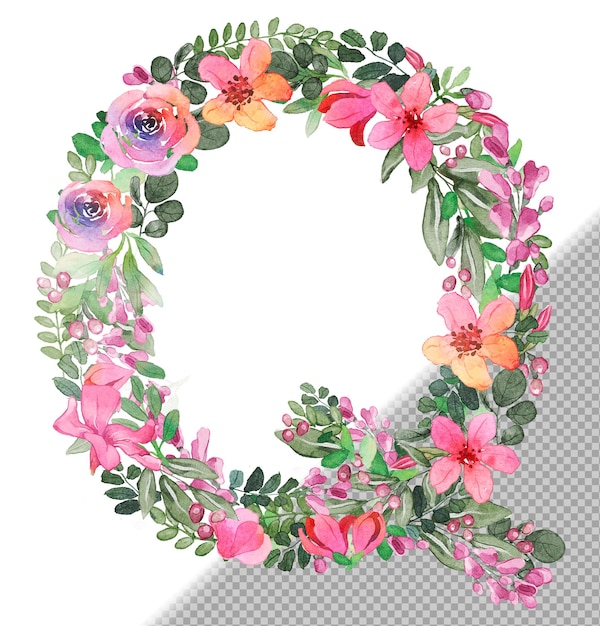 Free PSD q letter in uppercase made of soft handdrawn flowers and leaves