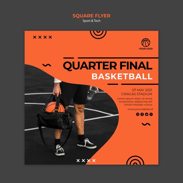 Quarter final basketball square flyer template