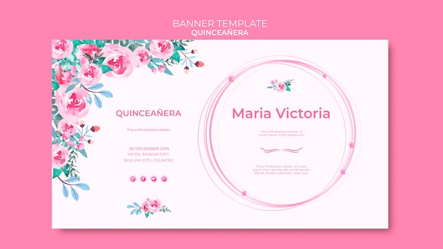 Free PSD quinceañera colorful banner template