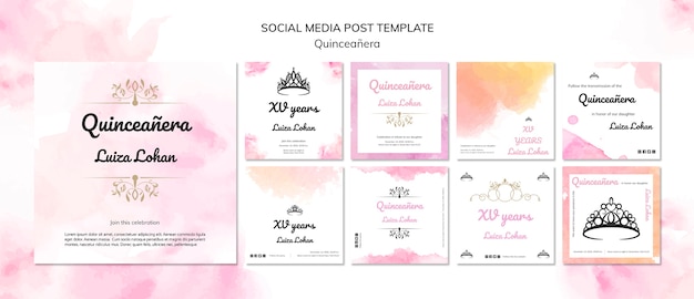 Free PSD quinceanera party social media post template