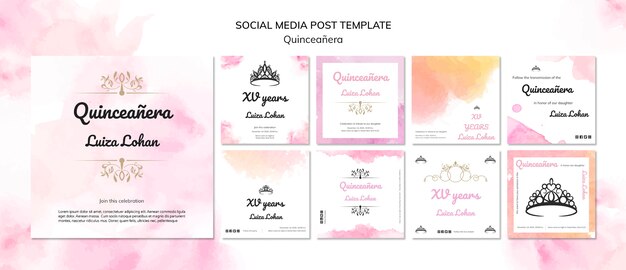 Шаблон поста в социальной сети Quinceanera