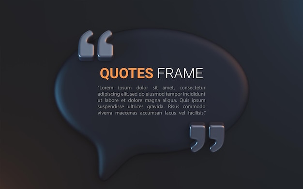 Quote box frame icon empty space blogging template on black background 3d render concept for texting