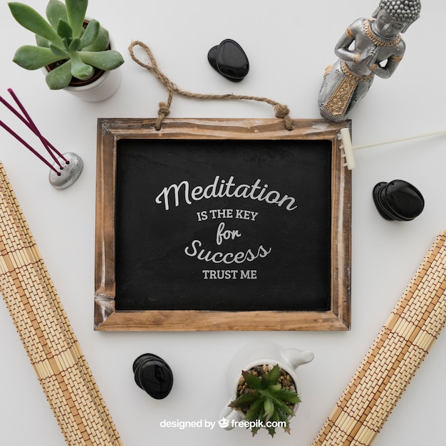 Free PSD quote on chalkboard with yoga decoration