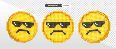 Free PSD rage emoji pixel art 3d render with transparent background