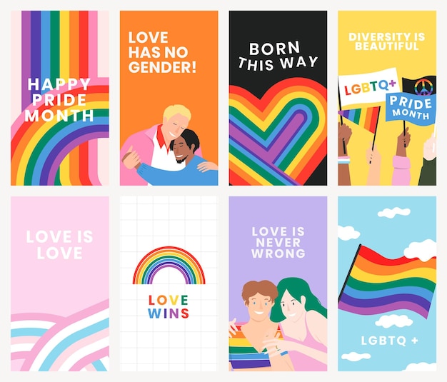 Free PSD rainbow template psd lgbtq pride month with love wins text