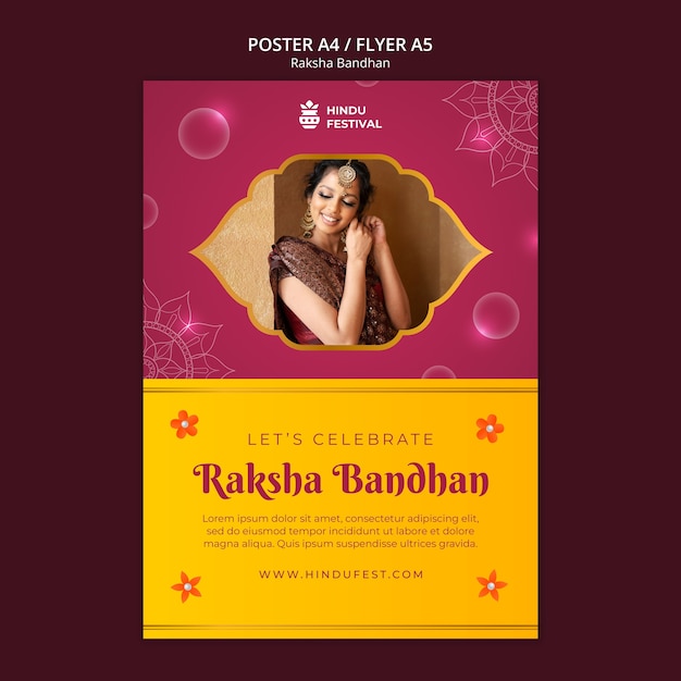 PSD gratuito modello di poster verticale raksha bandhan in doppio tono e design mandala