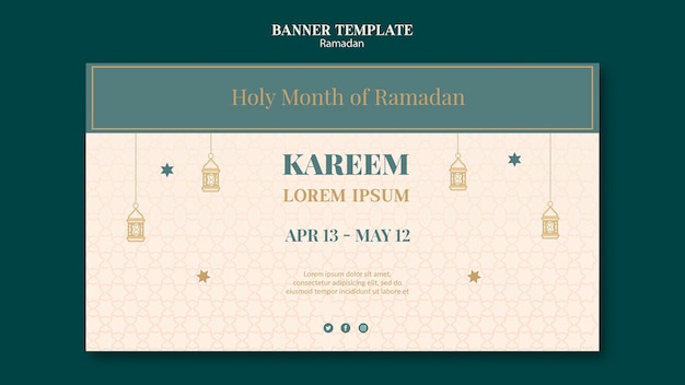 Бесплатный PSD Рамадан баннер шаблон с нарисованными элементами