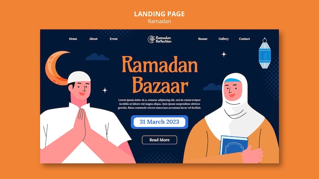 PSD gratuito modello di pagina di destinazione della celebrazione del ramadan