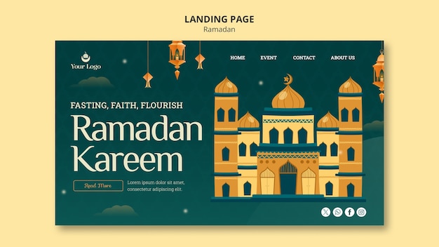 PSD gratuito modello di pagina di destinazione per la celebrazione del ramadan