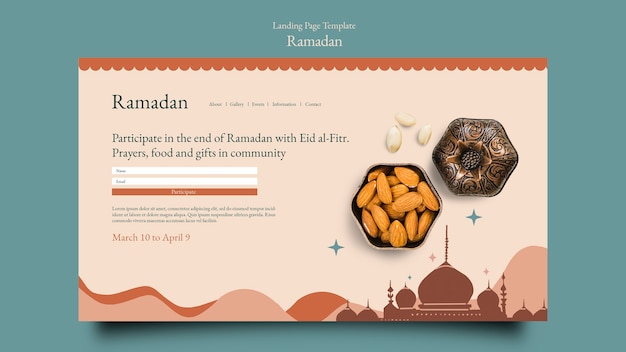 PSD gratuito modello di pagina di destinazione per la celebrazione del ramadan