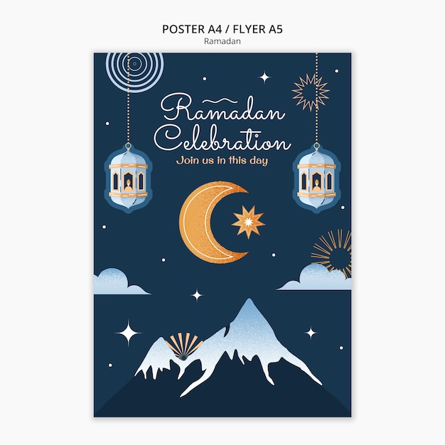 Бесплатный PSD Шаблон плаката празднования рамадана