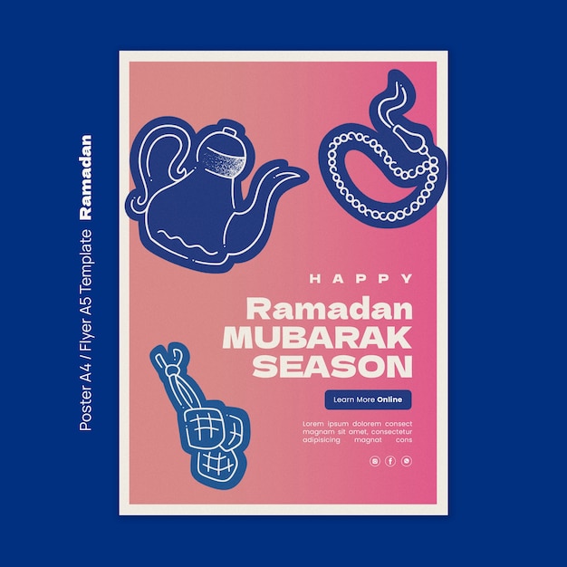 Бесплатный PSD Шаблон плаката для празднования рамадана.
