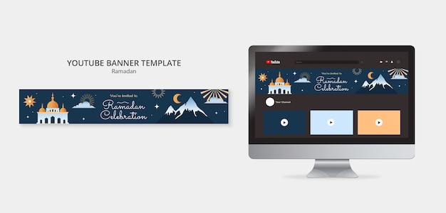 PSD gratuito modello di banner youtube per la celebrazione del ramadan