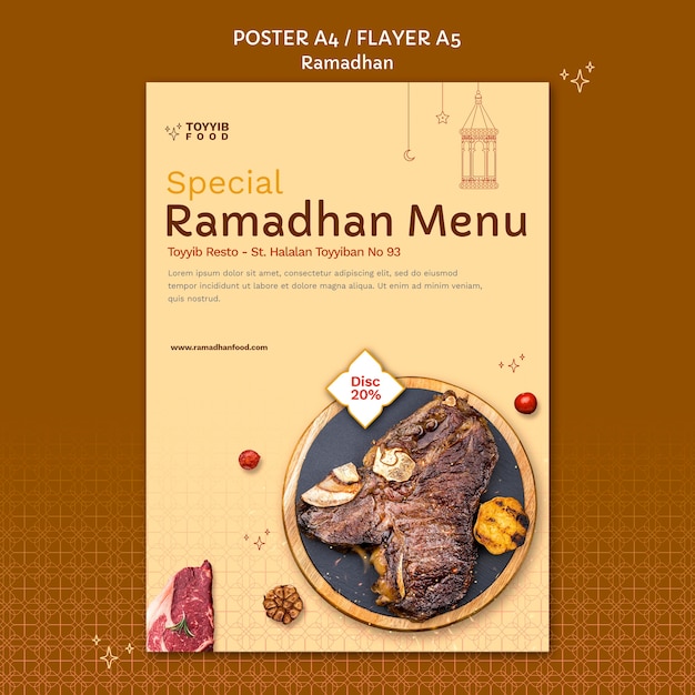 Free PSD ramadan event poster template with food photos