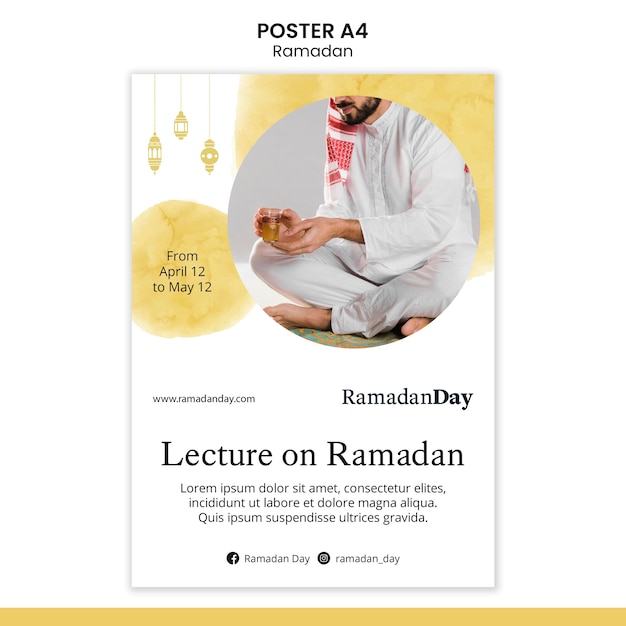 Free PSD ramadan event poster template with photo