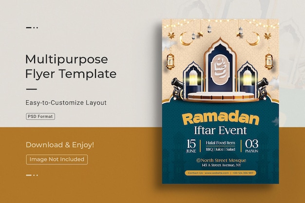 Free PSD ramadan iftar invitation flyer design template