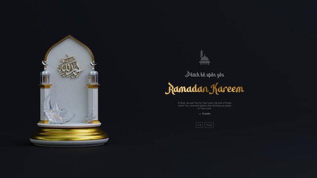 Ramadan kareem greetings background with 3d mosque podium crescent lantern and islamic ornaments