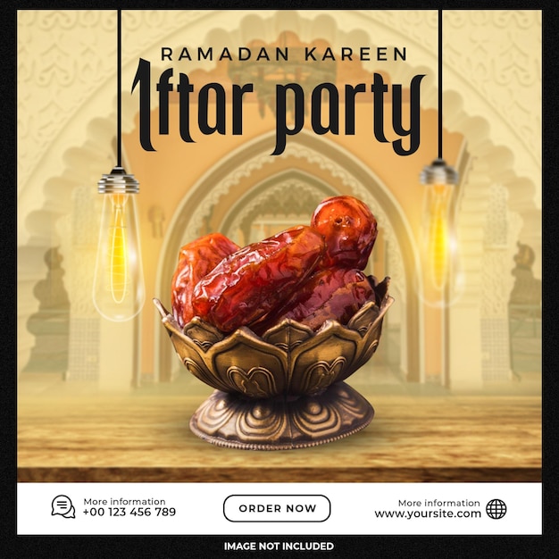 PSD gratuito ramadan kareem iftar modello di post sui social media per invito a una festa