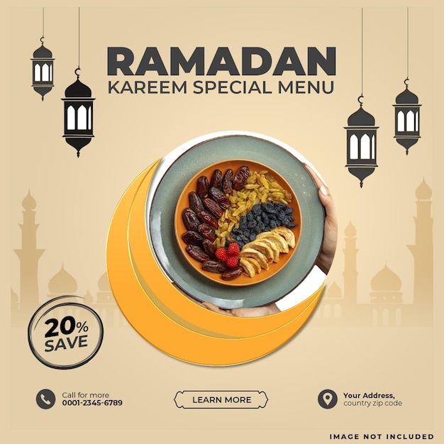 PSD gratuito ramadan kareem menu post modello di progettazione per i social media