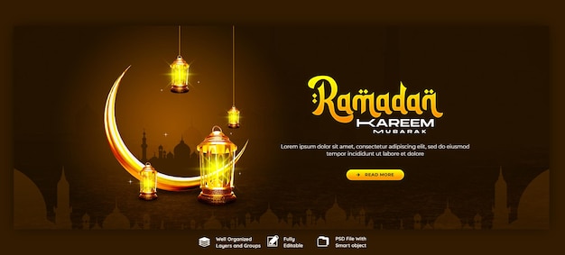 Ramadan kareem mubarak islamic festival religious facebook cover banner template